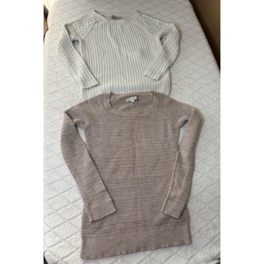 Lot Of 2 Loft Cable Knit Sweaters Design On Sleeve White,Pink Women’s Size Small